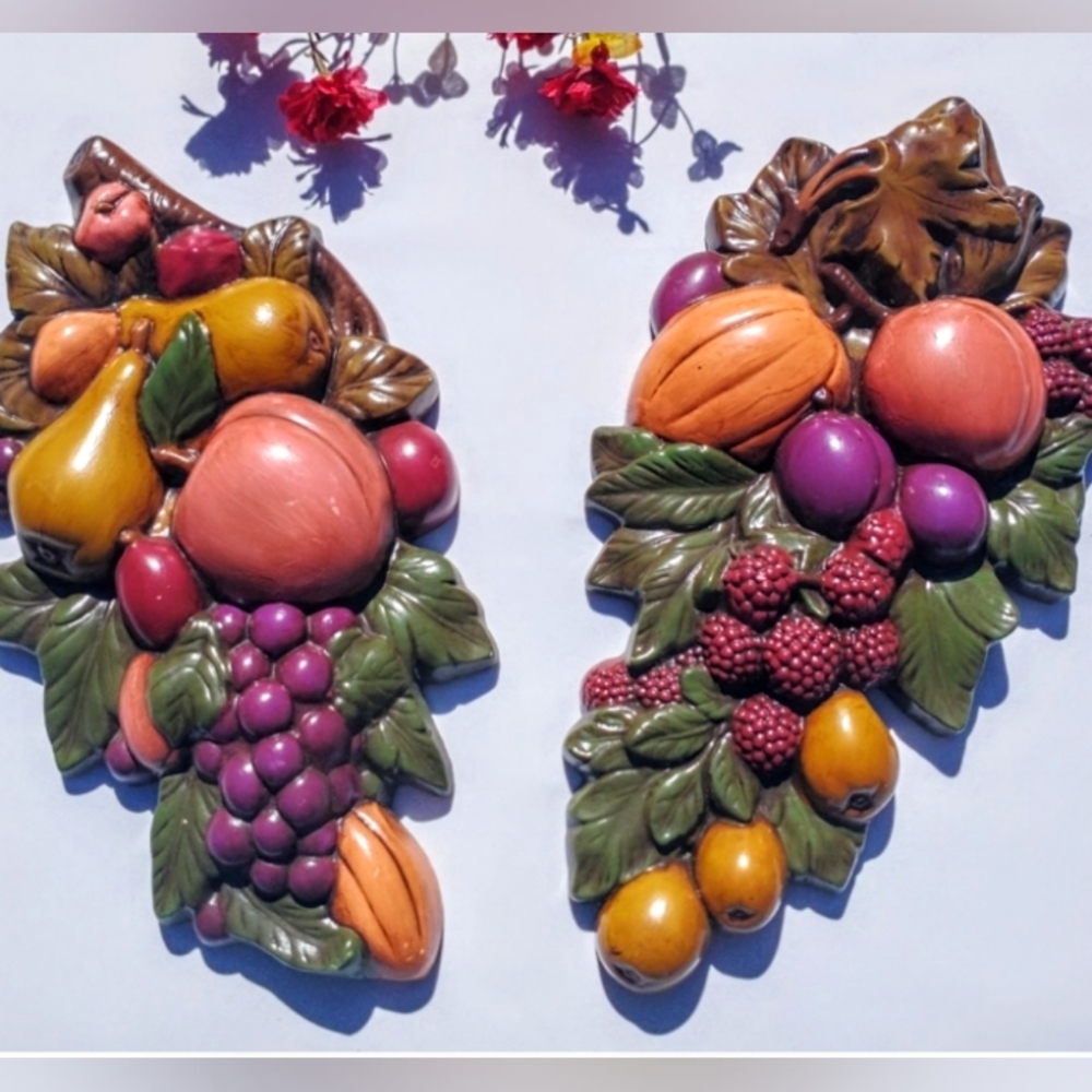 Set of MCM Chalkware Wall Art - Hand Painted Fruit